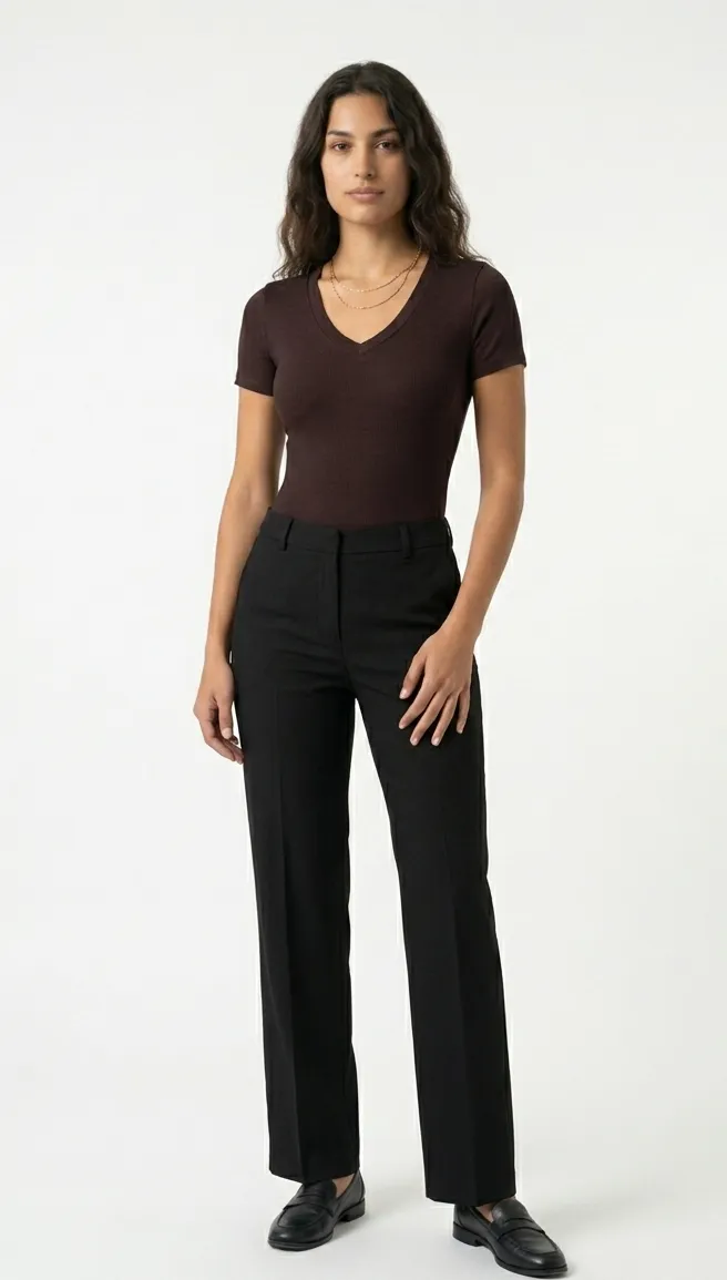 Basic V Yaka Kısa Kollu Bluz