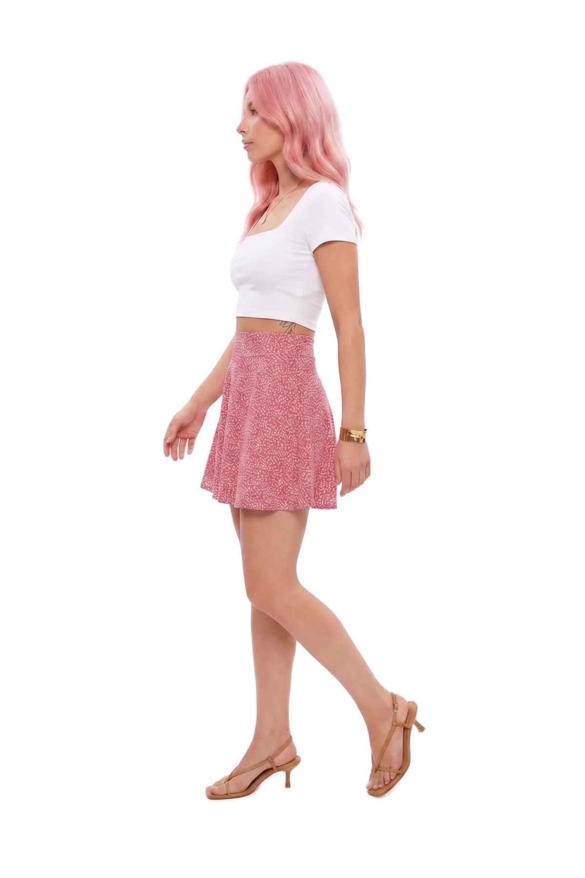 Çiçek Desenli Mini Kloş Etek 3
