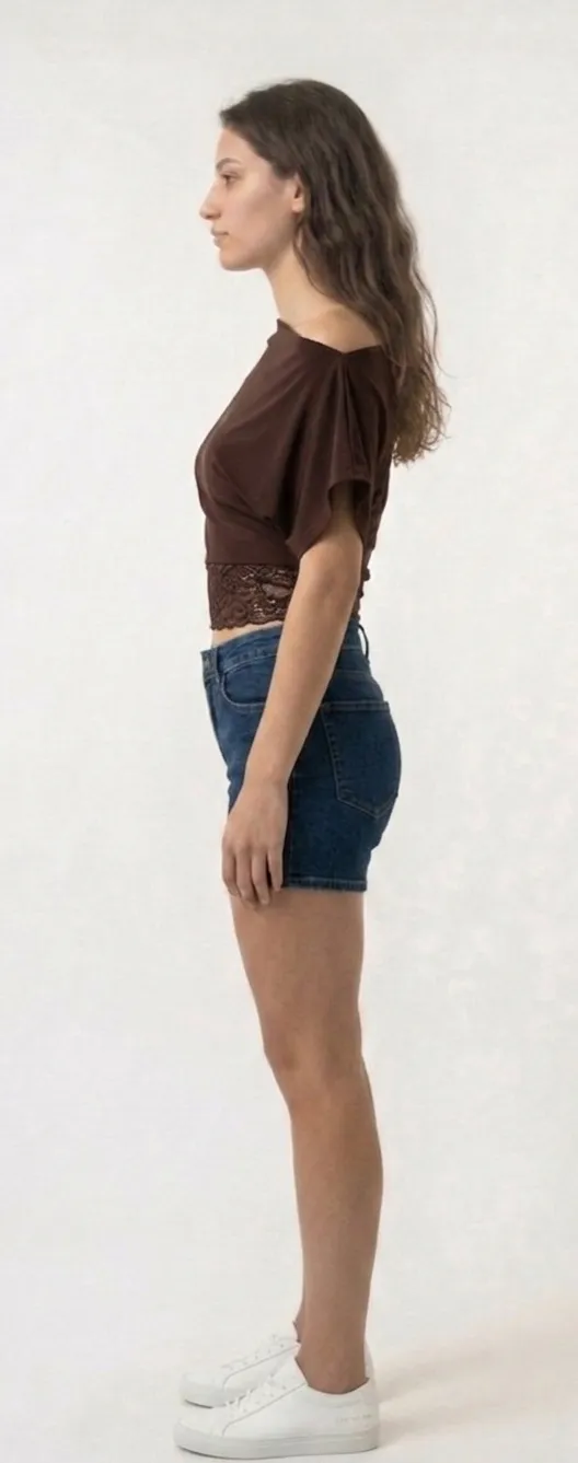 Dantel Bel Detaylı Tek Omuz Bluz 2