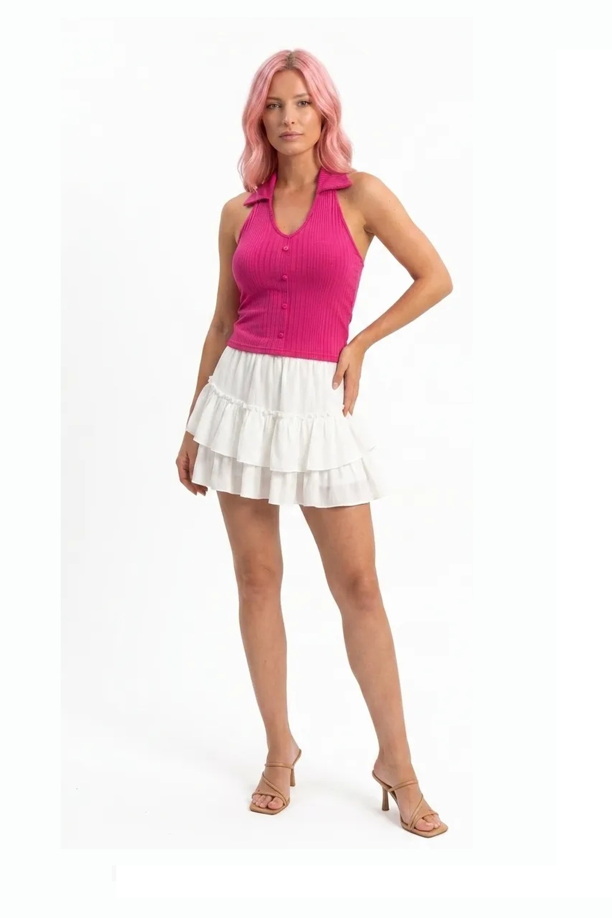 Düğmeli Polo Yaka Triko Bluz