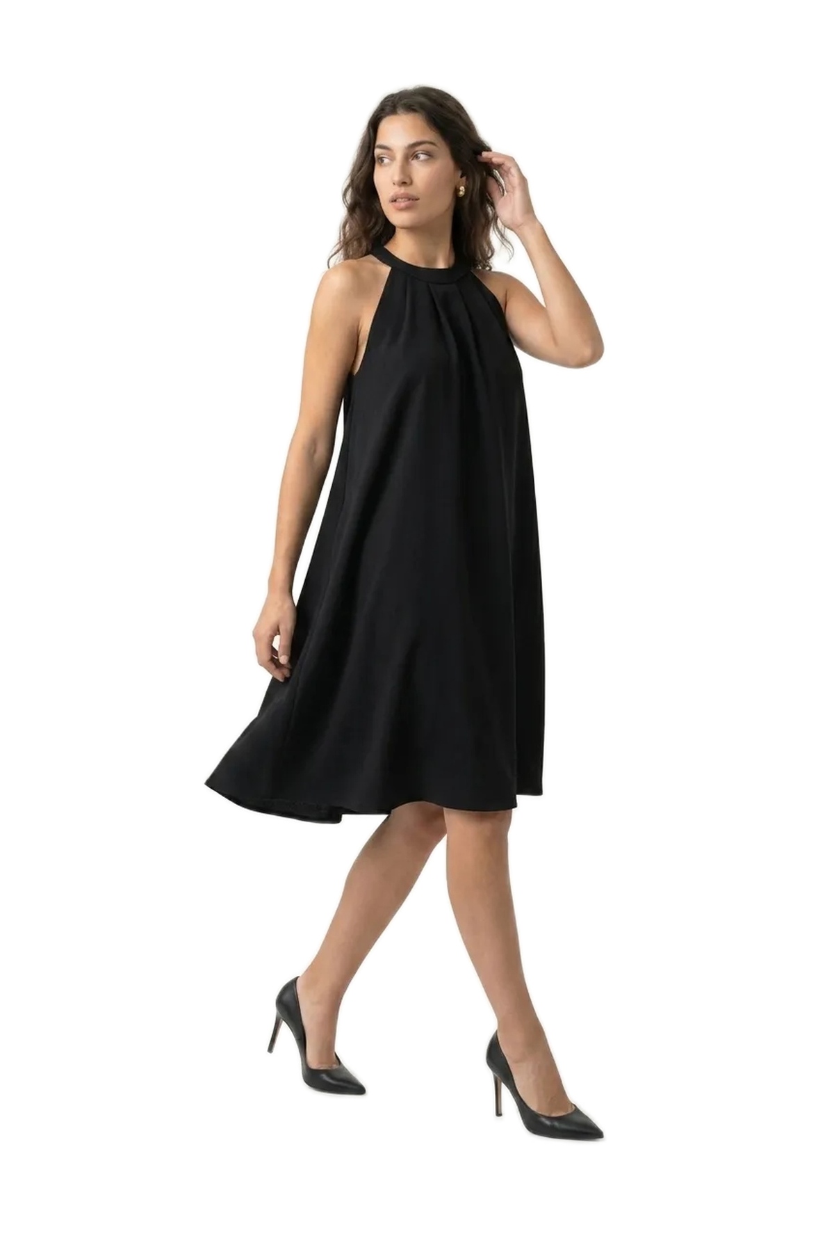 Halter Yaka Dokuma Midi Elbise