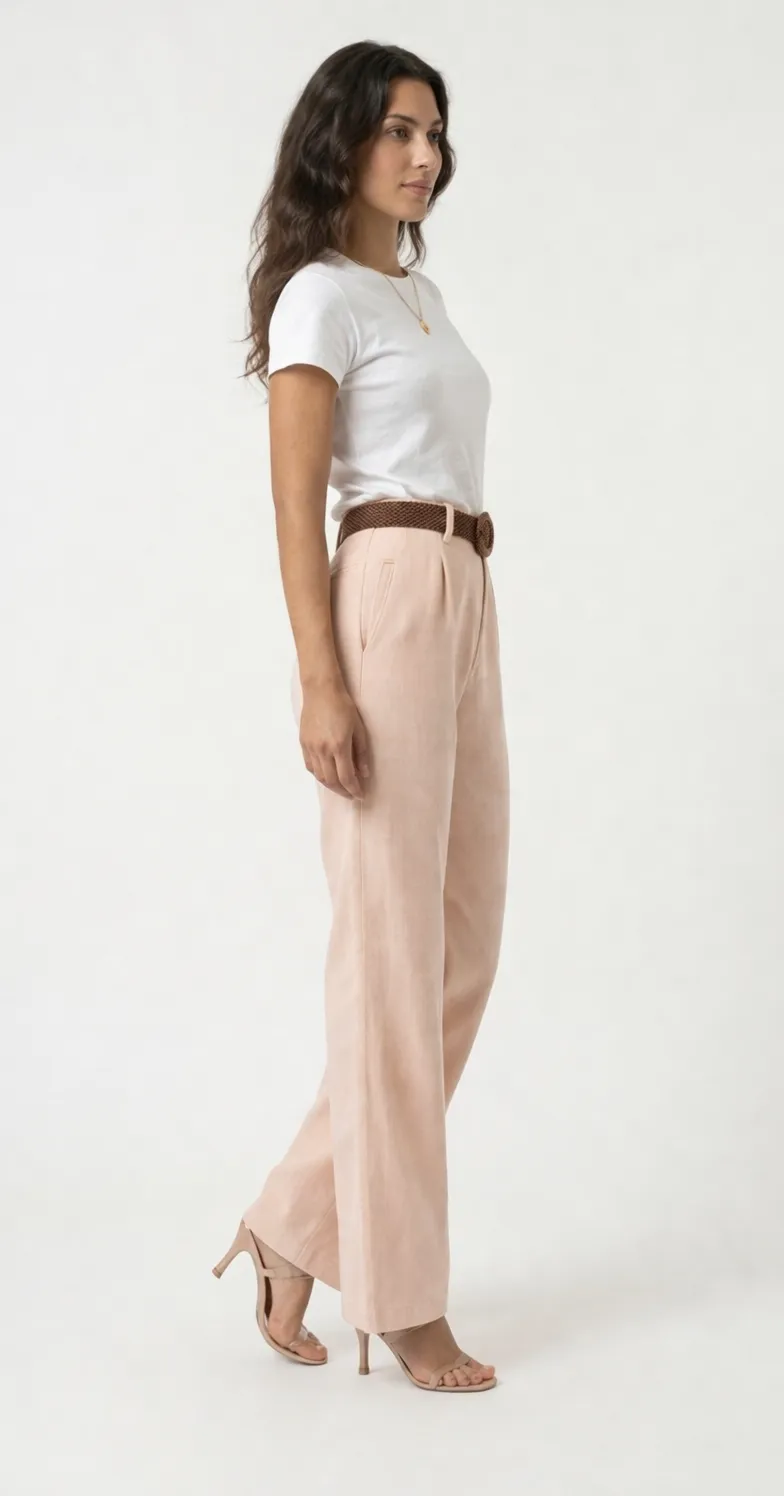 Pudra Yüksek Bel Bol Paça Pantolon 2