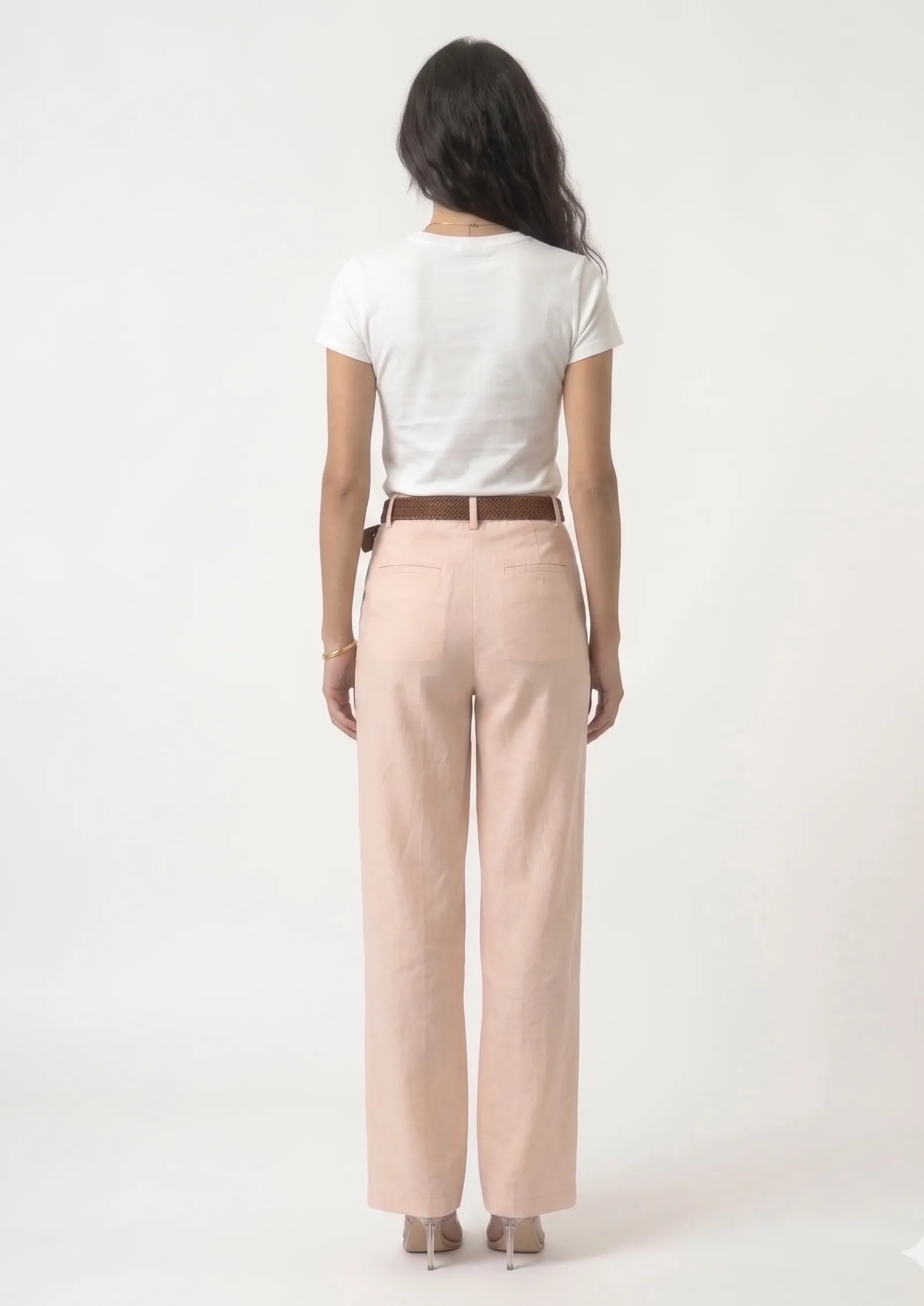 Pudra Yüksek Bel Bol Paça Pantolon 4